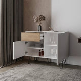 White and Natural Oak Sideboard with Hairpin Legs B062P290287