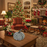 2PCS Set Christmas Pumpkin Decoration 7x7x6.7" Fabric Black & White Plaid Pumpkins, Perfect for 66644802