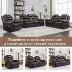 ZUN Home Theater Seating Manual Recliner Loveseat with Hide-Away Storage, Cup Holders and LED Light WF310726AAD