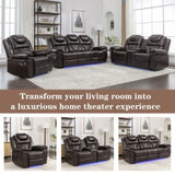 Home Theater Seating Manual Recliner Loveseat with Hide-Away Storage, Cup Holders and LED Light WF310726AAD