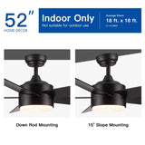 52 inch indoor 5 plywood black ceiling fan with light W1367P146434