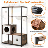 Stylish Wood-Metal Cat Tree - 33 lbs Per Layer Capacity, 2 Private Condos 2 Relaxation Platforms, 00410945