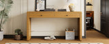 TREXM Curved Table with Storage, Wooden Entryway Table with 2 Drawers, Farmhouse Rustic N715P244723D