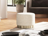 Hampton 18" Round Upholstered Ottoman with Scalloped Base, Speckled Egg Beige Chenille B2719P245958