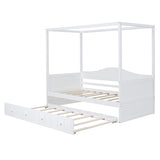 Twin Size Canopy Day Bed with twin size Trundle, White WF308885AAK
