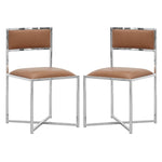 ZUN Eun 20 Inch Vegan Faux Leather Dining Chair, Chrome Base, Set of 2, Brown B056P198170