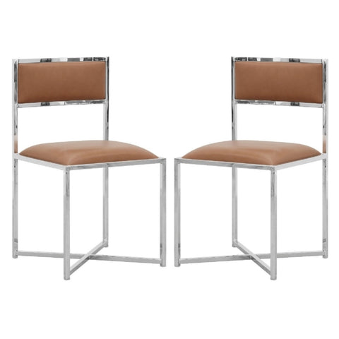 ZUN Eun 20 Inch Vegan Faux Leather Dining Chair, Chrome Base, Set of 2, Brown B056P198170