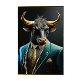 Executive Blue Buffalo Canvas Wall Art - Dapper Animal Portrait in Tailored Suit Modern British W3374P322228