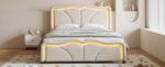 ZUN Full Size Upholstered Platform Bed with Curve Shaped and Height-adjustbale Headboard,LED Light WF323749AAK