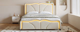 ZUN Full Size Upholstered Platform Bed with Curve Shaped and Height-adjustbale Headboard,LED Light WF323749AAK