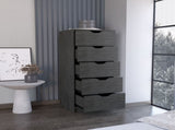 Dresser 42H" 5 Drawers Narrow Dresser, Slim Storage Chest of Drawers, Bedroom, Smokey Oak B097P167438