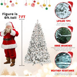 ZUN 7.5ft Snow-Flocked Artificial Christmas Tree with Pine Cones, Prelit Xmas Trees, Hinged Easy 68351185