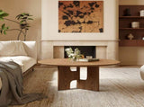 31.5 Inches Round Rustic Ash Wood Veneer Coffee Table for Small Living Room W3136P354198