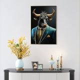 Executive Blue Buffalo Canvas Wall Art - Dapper Animal Portrait in Tailored Suit Modern British W3374P322228