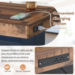 ZUN ON-TREND 31.4'' x 31.4'' Farmhouse Coffee Table with 2 USB Ports and Outlets, Brown Spliced Wood N721P189320B