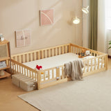Fence bed with door and decking, natural wood color, painted surface, pine wood, full children's bed 65750352