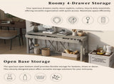 U_Style 60''Acacia Veneer Console with 4 Spacious Drawers, Modern Crisscross Design Entryway N711P289747D