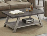 ZUN Athens Contemporary Two-Tone Wood Shelf Coffee Table in Weathered Walnut and Gray T2574P164645