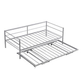Twin Size Metal Daybed with Adjustable Trundle, Pop Up Trundle, Silver WF301146AAN