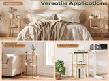 2-Piece Bamboo Side Table Set with Storage Shelves, 2-Tier End Table Nightstand for Living Room 56809059