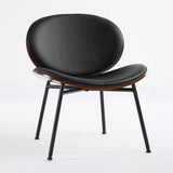 Mid-Century Modern Shell Chair Single Side Chair Tripod Black Leather Lounge Chair in Walnut Finish W1143P214250