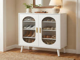 Two-door, polycarbonate sheet shoe cabinet with four internal layers, USB LED strip, and 24 37540155
