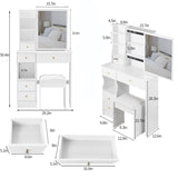 29.2" Small Size Left Drawer Desktop Vanity Table Cushioned Stool, Extra Large Right sliding W3258P291631