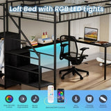 Full Metal Loft Bed with L-shaped Desk, LED Lights, Charging Cradle, LED Loft Bed Frame, Full 88987362