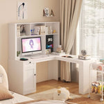 ZUN L Shaped Desk with outlet, Computer Desk with Drawers, Bookshelf & Hutch, Modern Corner Desk, Home 06069897