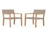 Outdoor Dining Chairs Set of 2, Light Teak Acacia Wood Frame and Multi Light Brown PE Wicker, Ideal N779P251251L