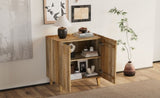 TREXM Wood Accent Cabinet with Storage, Rustic Mango Wood Storage Cabinet with Fluted Design and N715P224944N