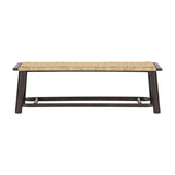 Farmhouse Modern Solid Wood Rattan Bench - 59 Inch Indoor & Covered Outdoor Bench Walnut Finish N842P271335D
