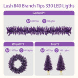 ZUN Pre-lit Christmas Artificial Tree 4-Piece Set, Garland, Wreath and Set of 2 Entrance Trees, X-mas N710P181800I