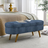Ottoman Oval Storage Bench,Rubber Wood Legs, Gray Dark Blue W487P271394