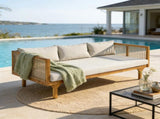 Outdoor Patio Sofa with Light Gray Cushion & Light Brown Rope, Acacia Wood Teak Finish, water N770P354675L
