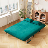 velvet Antique Green 55 Convertible Chair Bed, Tri-Fold Sofa Bed with Adjustable Backrest & Pillow, W1767P192809