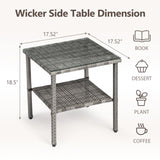 Square double layer glass tabletop gray gradient rattan side table 70224079