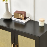 Side panel buffet cabinet with natural rattan door, rattan storage cabinet with adjustable shelves, W1320138012