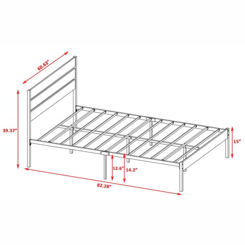 ZUN Queen Size Bed Frame with Wood Headboard, Metal Frame with Strong Slats, Noise Free,No Box Spring 27015497