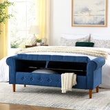62" Bedroom Tufted Button Storage Bench, Modern Fabric Upholstered Ottoman, Window Bench, Rolled Arm W1853112514