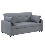 Radella 69"W Gray Linen Convertible Sleeper Sofa with USB Ports, Power Sockets, Pockets, Pillows, B061P296420