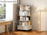 5 Tier Rotating Bookshelf, 360&deg Display Round Spinning Bookshelf with Wheels and Drawer, 05327694