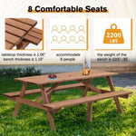 ZUN 8-Person Rectangle Wooden Picnic Table, Outdoor Camping Dining Table with 2 Seats, Garden, DIY w/2 08420818