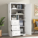 ZUN Tall and Wide Storage Cabinet with Doors for Bathroom/Office, Three Drawers, White WF299285AAK