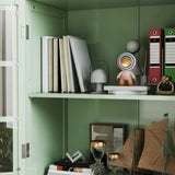 Minimalism Buffet Cabinet with Double Glass Doors and Drawer, Modern Wooden Storage Sideboard W2557P262926