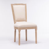 ZUN French Style Solid Wood Frame Linen Fabric Square Back Dining Chair,Set of 2,Cream W162290981