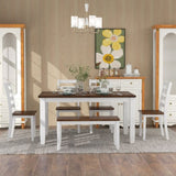 ZUN Rustic Style 6-Piece Dining Room Table Set with 4 Ernomic Designed Chairs & a Bench 47953033