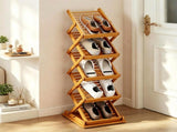 Foldable Bamboo Magazine Rack Brochure Display Stand with 5 Storage Pockets, 2 Adjustable Heights 62743331