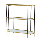 48.5x16.5x50" 3-Tier Metal Console Table, Black Gold Mirrored Shelf W2078125787