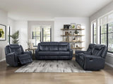 Modern Blue Swivel Glider Reclining Chair, Breathable Faux Leather Upholstery Living Room Furniture B011P228164